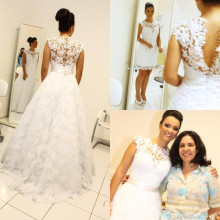 Unique Wedding Dress with Detachable Skirt Lace Sleeveless Wedding Party Dress